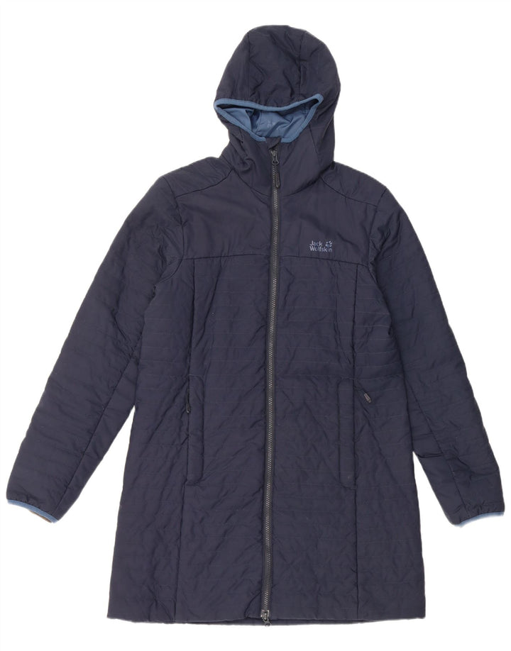 Женское стеганое пальто с капюшоном Jack Wolfskin UK 12, средний темно-синий, полиэстер