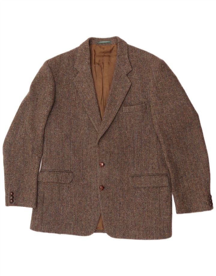 Мужской твидовый пиджак Harris на 2 пуговицах UK 40, большой коричневый шерстяной узор с узором «в елочку»