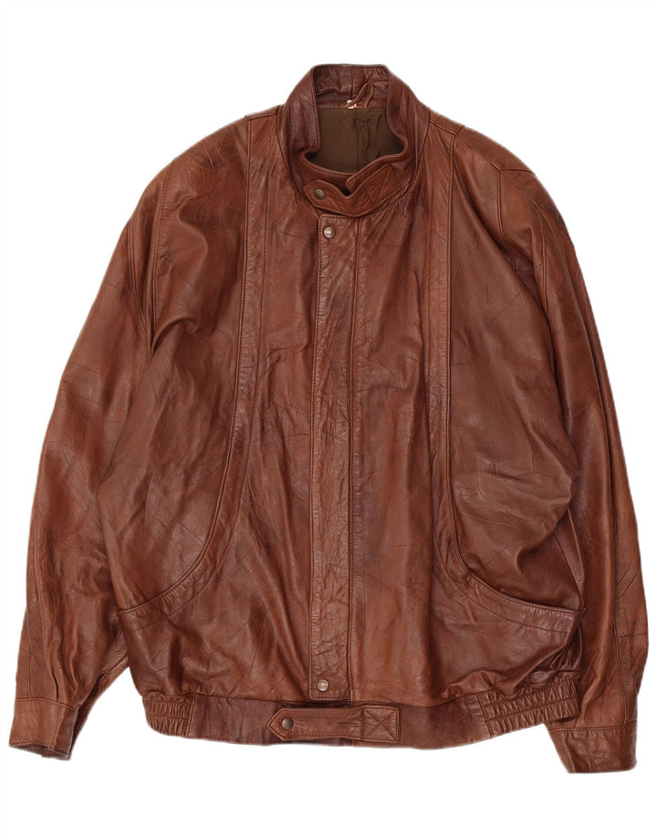 Винтажная мужская кожаная куртка IT 54 2XL Коричневая кожаная