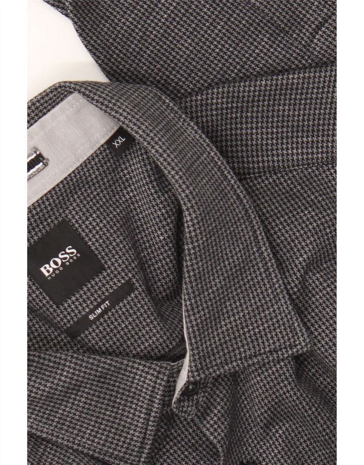 Мужская рубашка узкого кроя Hugo Boss 2XL черная с узором "гусиные лапки"