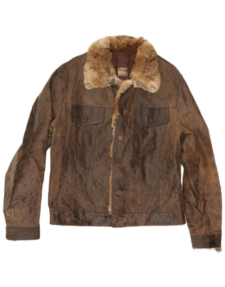 Мужская кожаная куртка MAYS UK 40, большая коричневая кожа