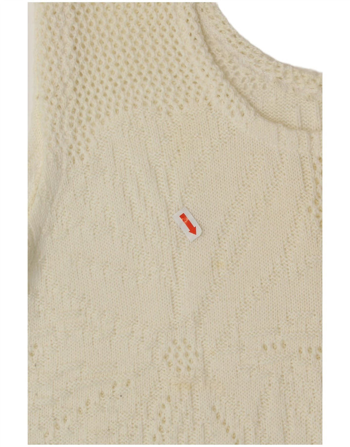 Винтажная женская укороченная майка без рукавов, Великобритания, 16, большой белый с цветочным принтом