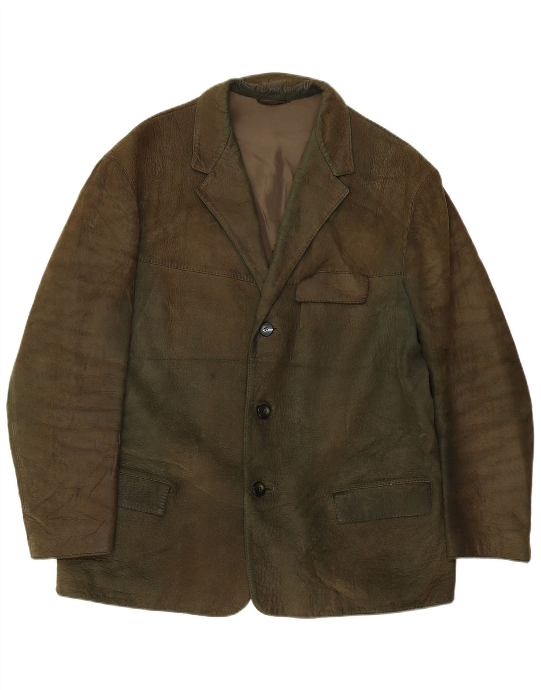 Винтажный мужской кожаный пиджак с 3 пуговицами, Великобритания 38, средний хаки