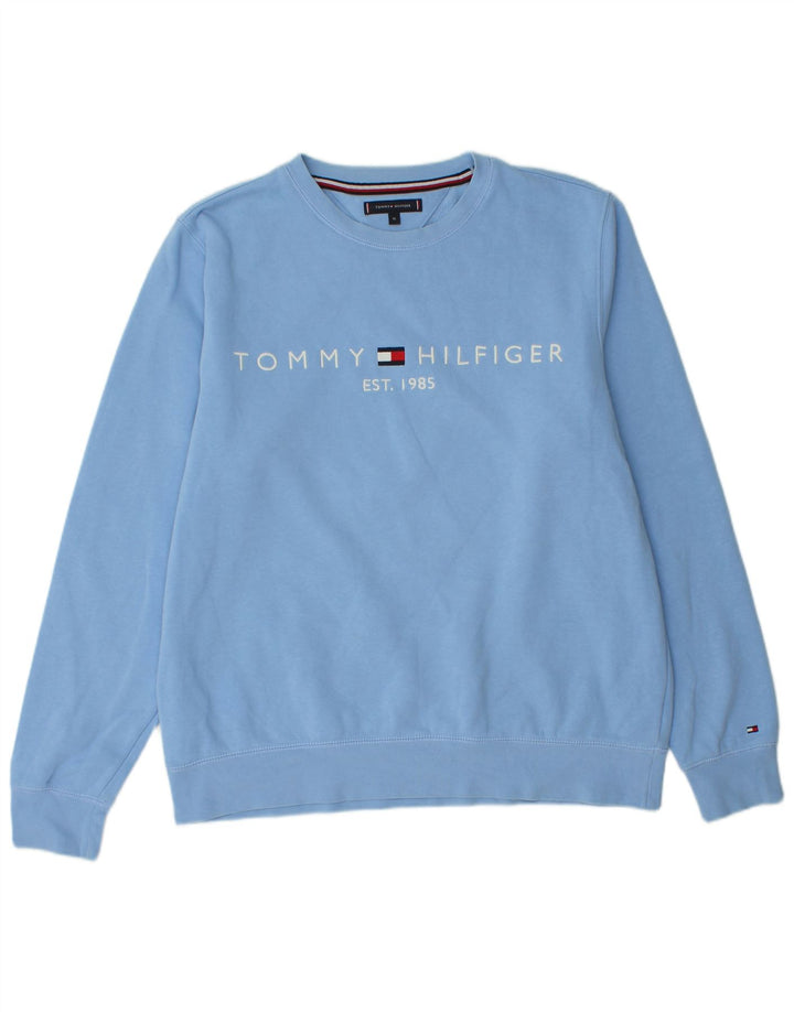 TOMMY HILFIGER Мужской свитшот с рисунком, джемпер XL, синий хлопок