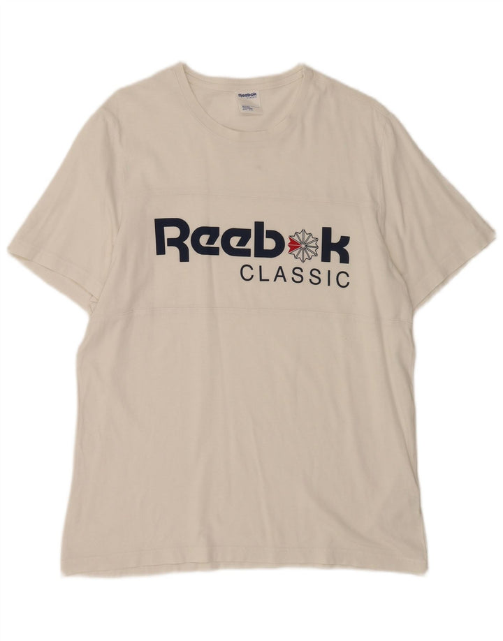 Мужская классическая футболка с рисунком Reebok, большой белый хлопковый топ