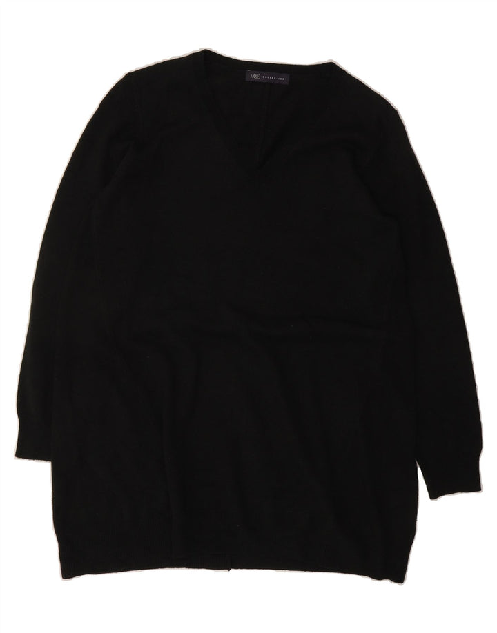 MARKS & SPENCER Womens Longline V-Neck Jumper Sweater UK 10 Small Black Vintage Marks & Spencer and Second-Hand Marks & Spencer from Messina Hembry 