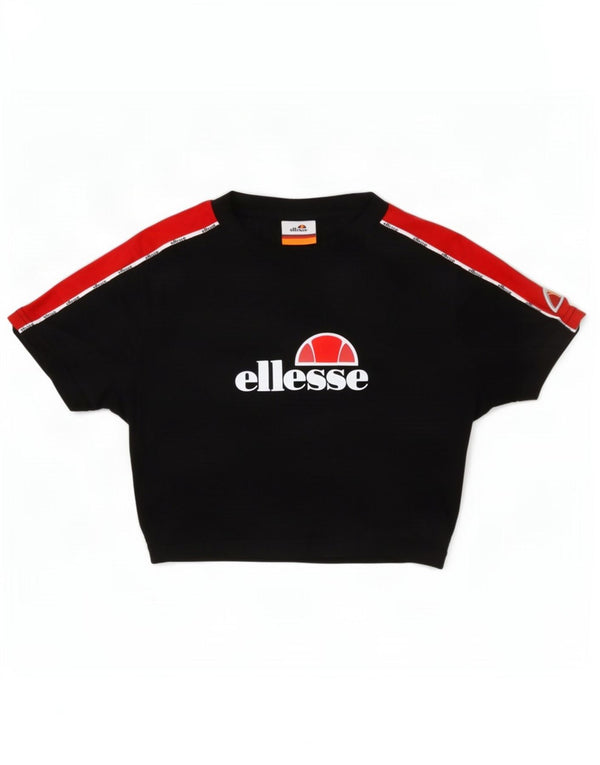 Женская укороченная футболка с рисунком Ellesse Top UK 10, маленькая, черная, с цветными блоками