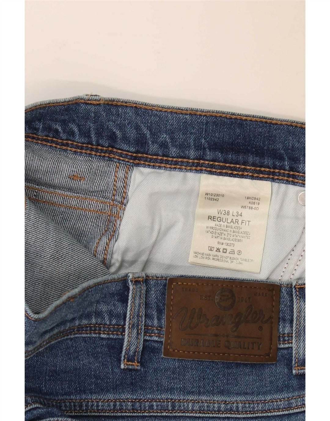 Мужские прямые джинсы Wrangler стандартного кроя W38 L34, синие, хлопок
