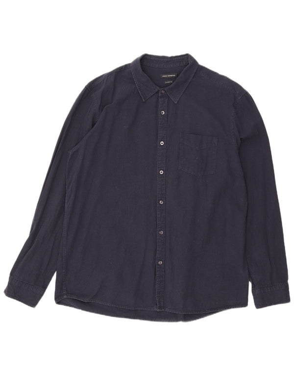 French Connection Mens Classic Fit Shirt XL Navy Blue Cotton