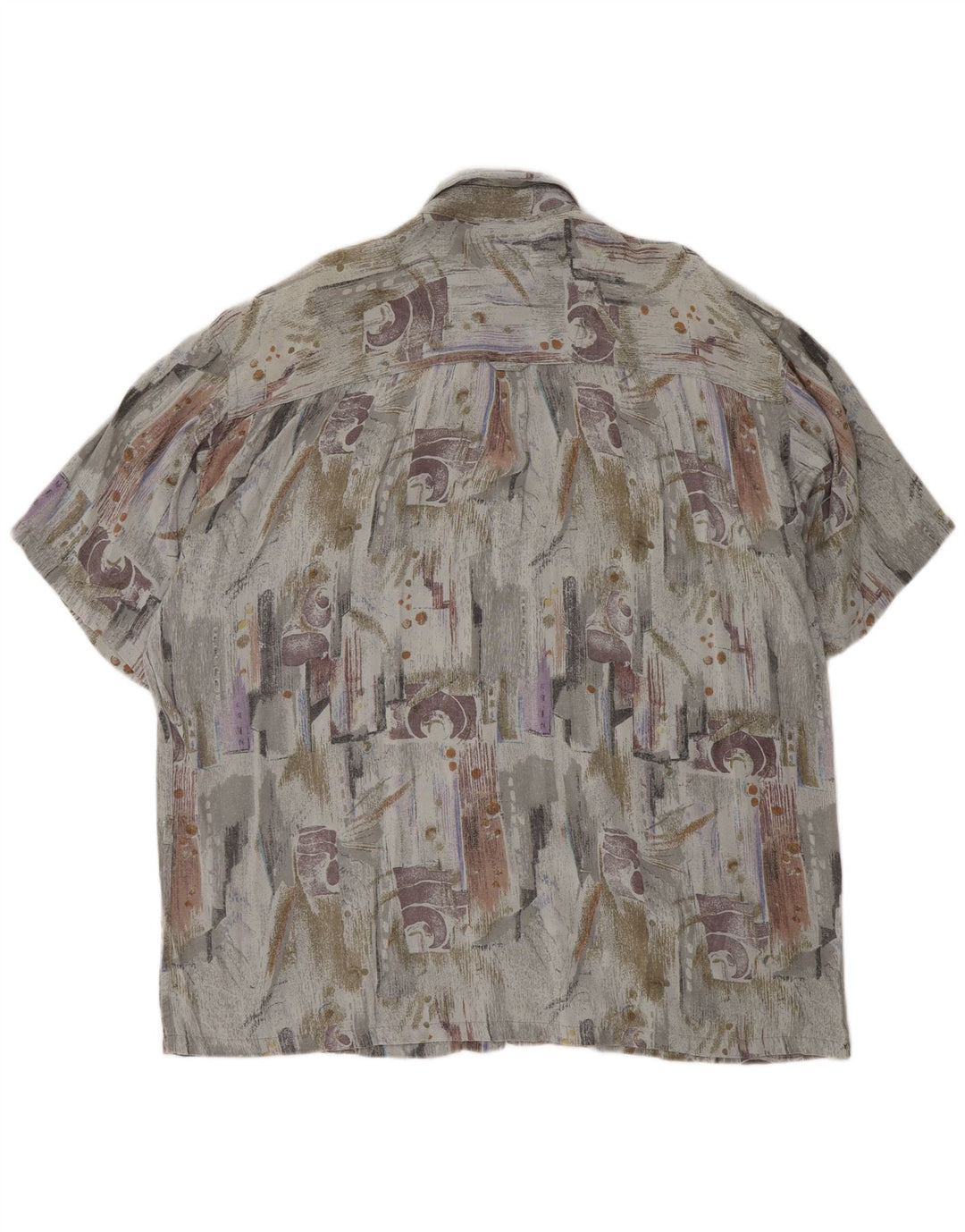 VINTAGE Мужская рубашка с коротким рукавом с абстрактным узором XL Серая вискоза Ретро