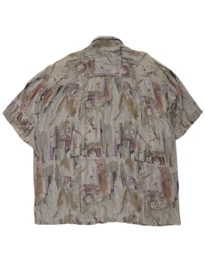 VINTAGE Мужская рубашка с коротким рукавом с абстрактным узором XL Серая вискоза Ретро
