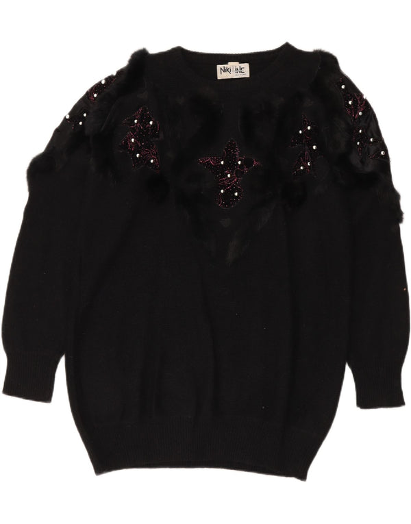 Женский джемпер с вырезом «лодочка» Niki Line UK 16, большой черный из овечьей шерсти