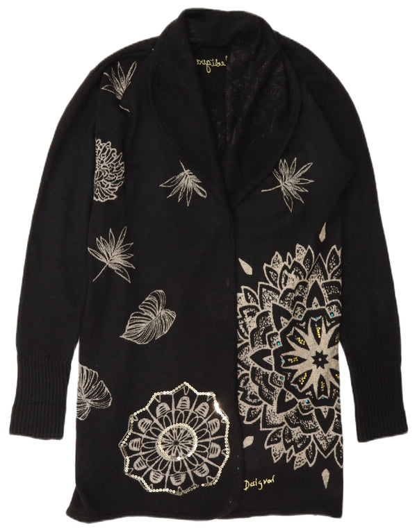 Женский удлиненный кардиган оверсайз Desigual UK 6 XS Черный с цветочным принтом
