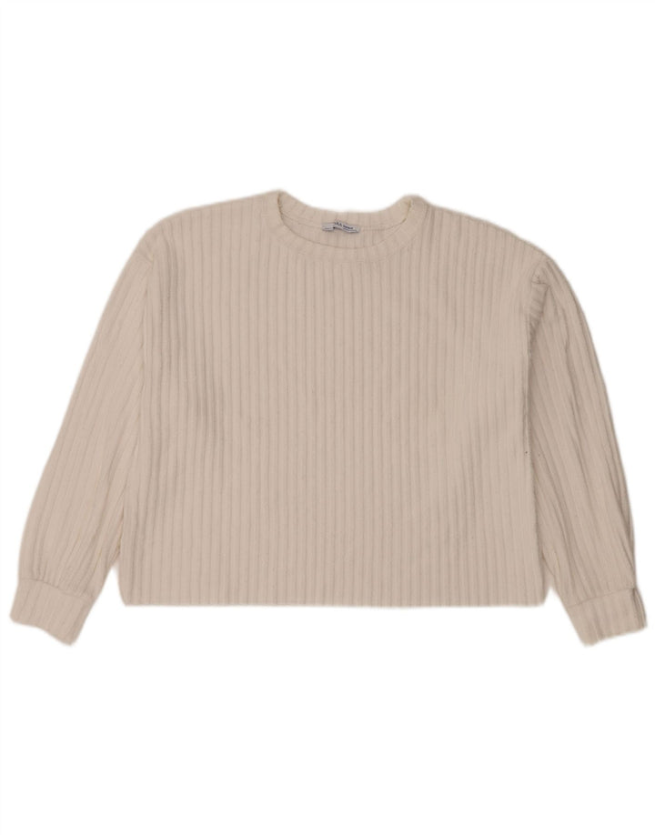 Женский укороченный топ оверсайз с длинным рукавом Zara UK 14, средний белый