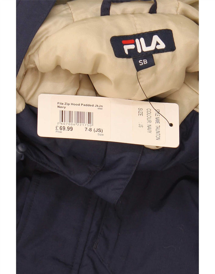 Утепленная куртка Fila для мальчиков с капюшоном, 7–8 лет, маленькая, темно-синяя, с цветными блоками