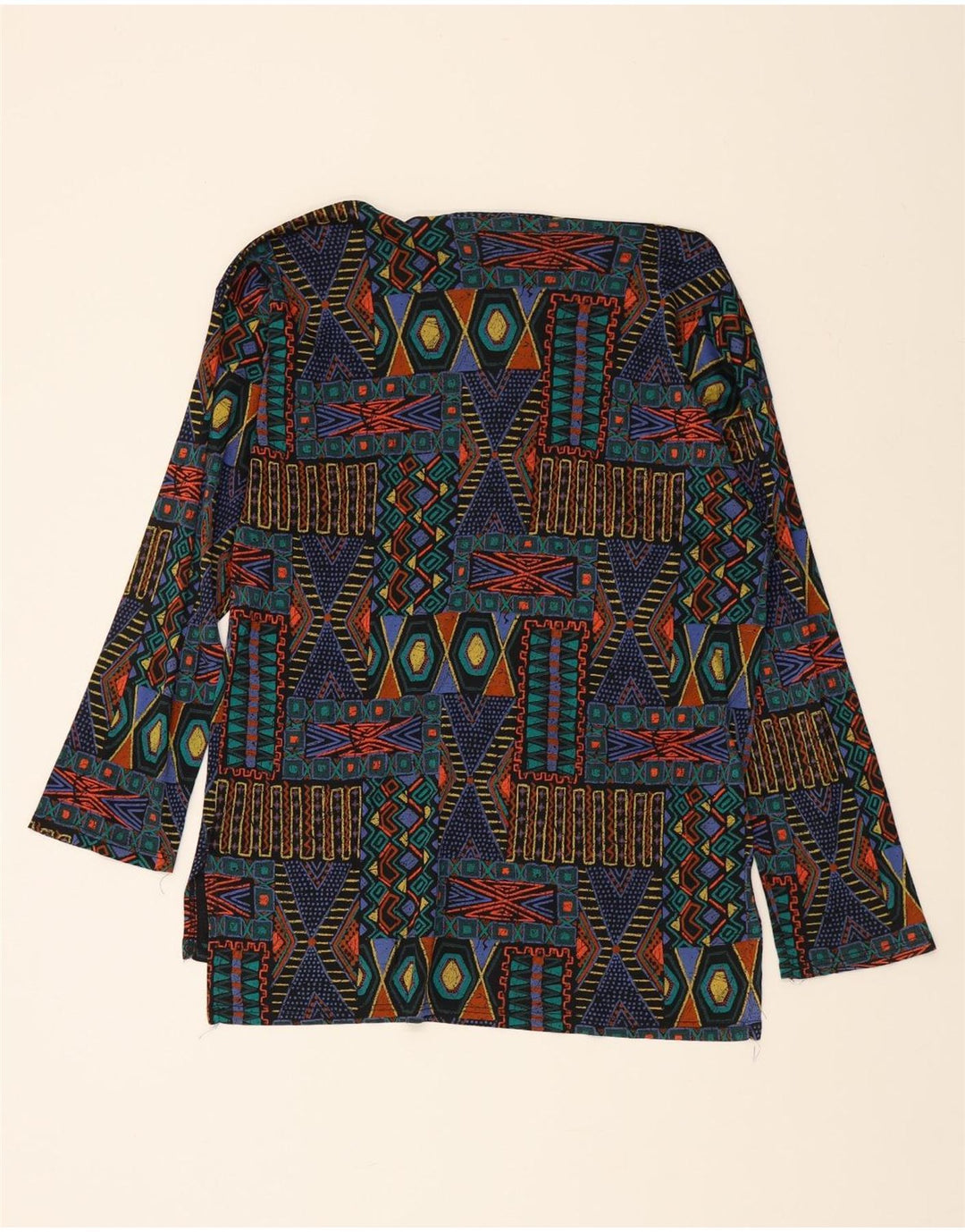 VINTAGE Womens Tunic Top UK 14 Large Multicoloured Geometric Cotton Vintage Vintage and Second-Hand Vintage from Messina Hembry 
