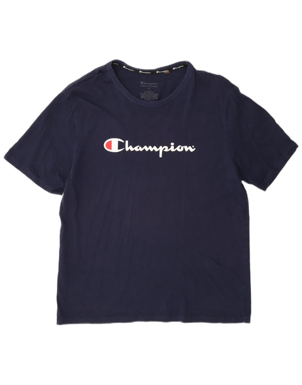 Мужская футболка с рисунком Champion, топ XL, темно-синий, хлопок
