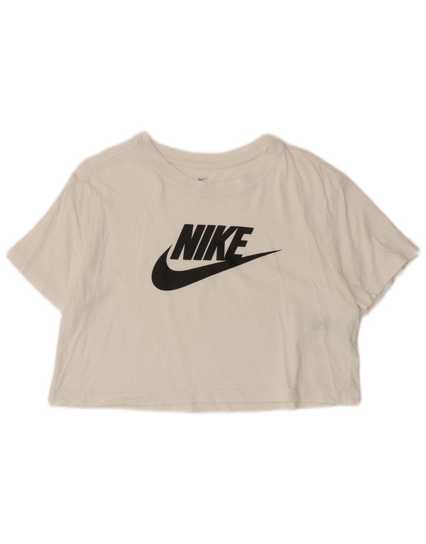 Женская укороченная футболка с графическим рисунком Nike UK 10, маленькая белая хлопковая футболка
