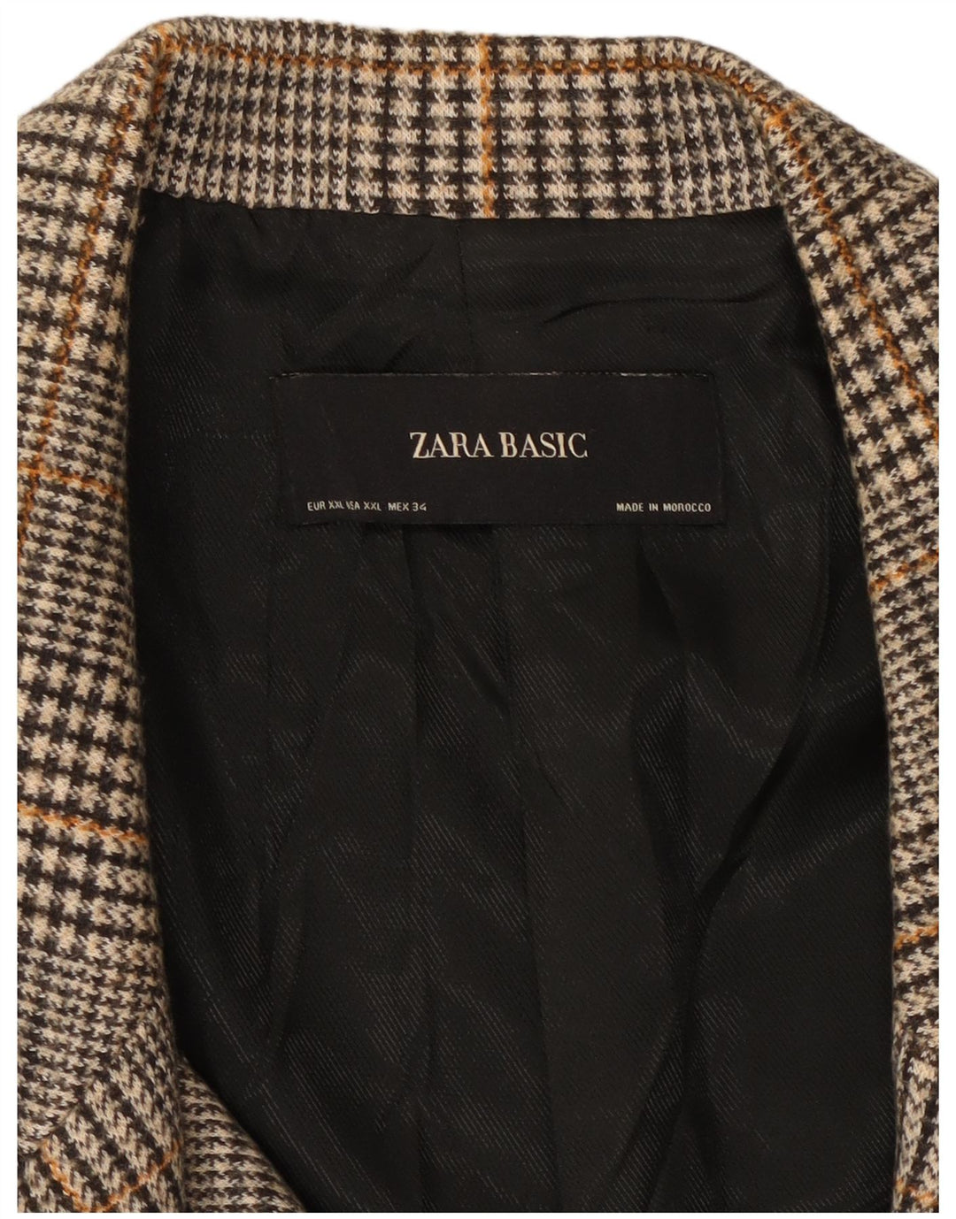 Женское двубортное пальто ZARA UK 20 2XL, серое, полиэстер с узором «гусиные лапки»