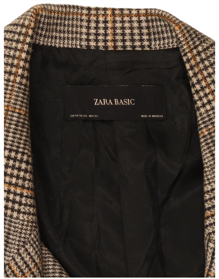 Женское двубортное пальто ZARA UK 20 2XL, серое, полиэстер с узором «гусиные лапки»