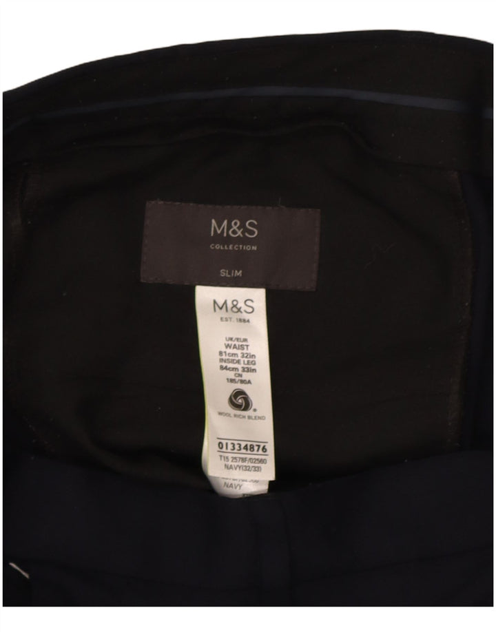 Мужские узкие брюки Marks & Spencer W32 L33 темно-синие шерстяные