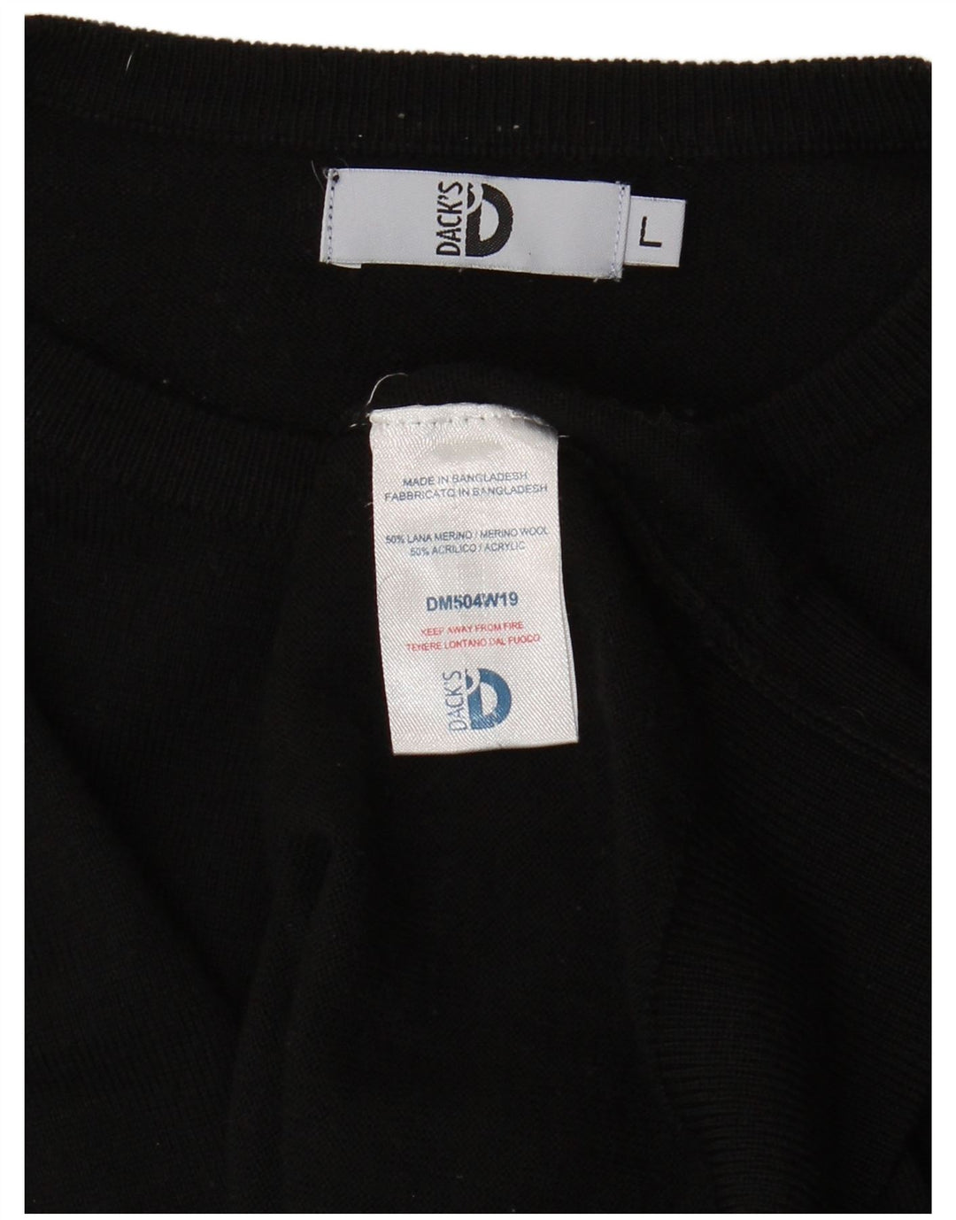 DACK'S Womens Crew Neck Jumper Sweater UK 16 Large Black Merino Wool