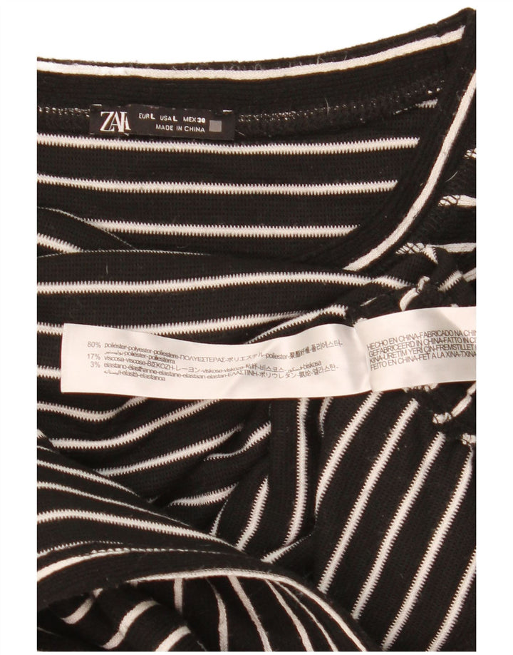 Женский укороченный топ Zara с длинным рукавом UK 16, полиэстер в большую черную полоску