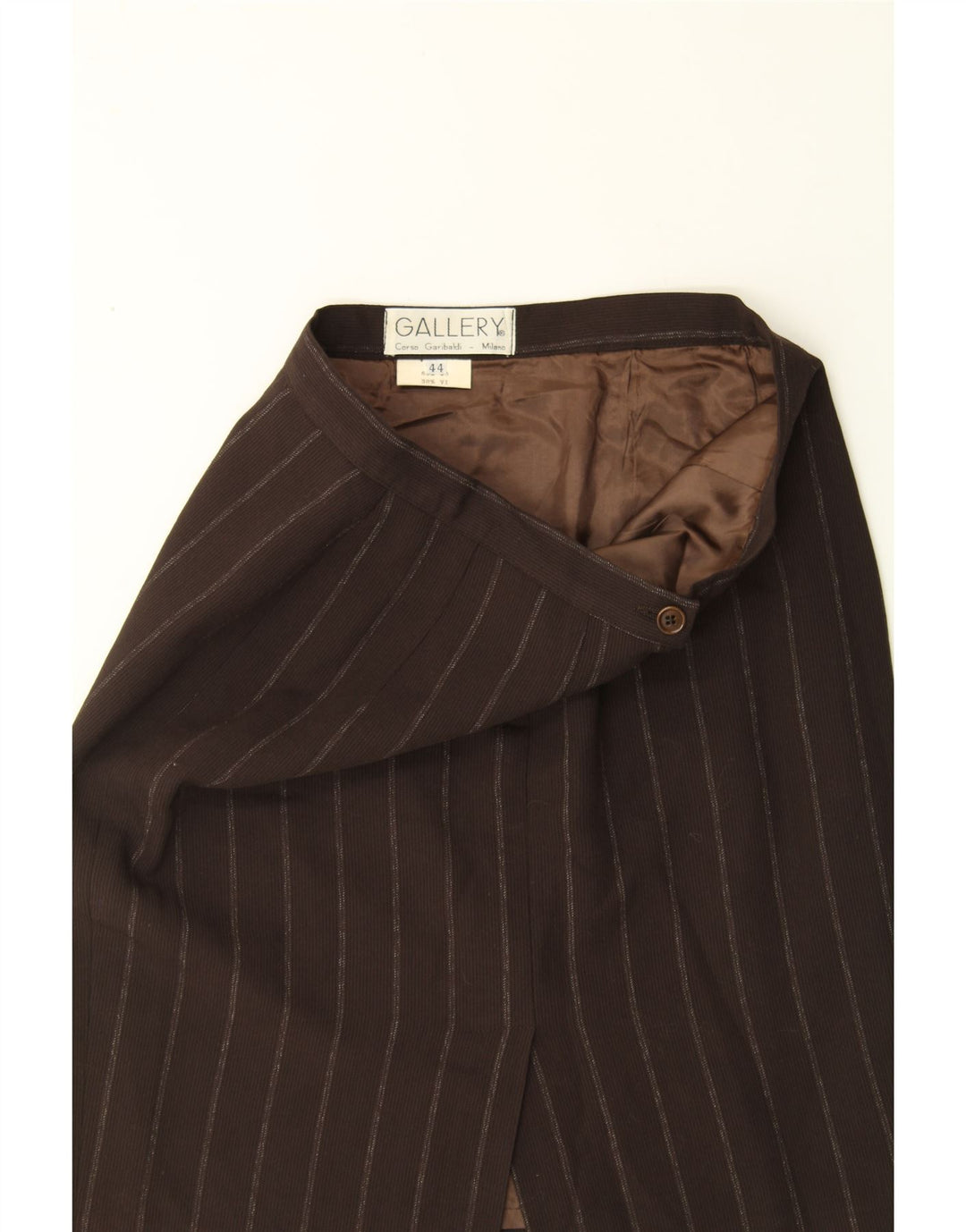 GALLERY Womens Pencil Skirt IT 44 Medium W28 Brown Pinstripe Wool Vintage Gallery and Second-Hand Gallery from Messina Hembry 