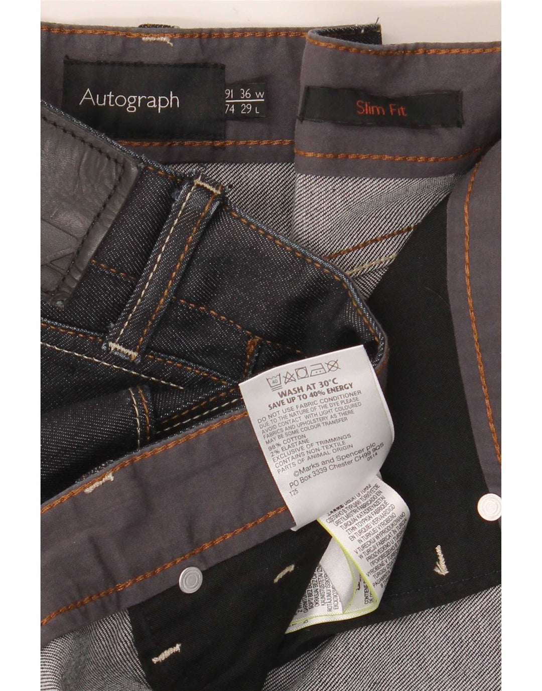 Мужские узкие джинсы Marks & Spencer Autograph W36 L29, темно-синий, хлопок