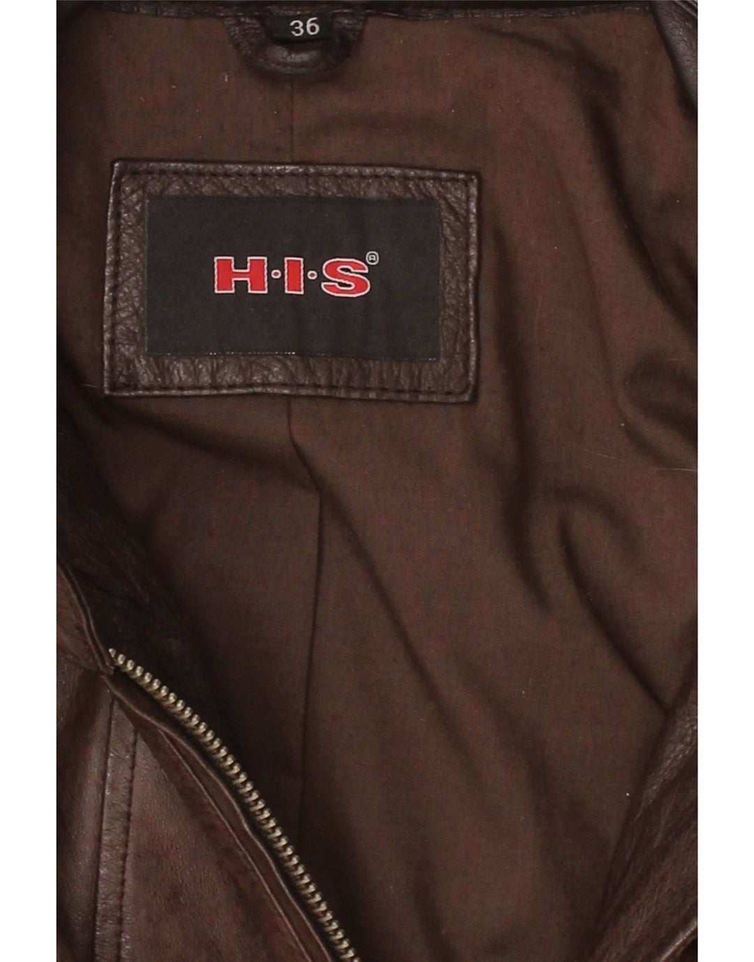 H.I.S Womens Leather Jacket EU 36 Small Brown Leather Vintage H.I.S and Second-Hand H.I.S from Messina Hembry 