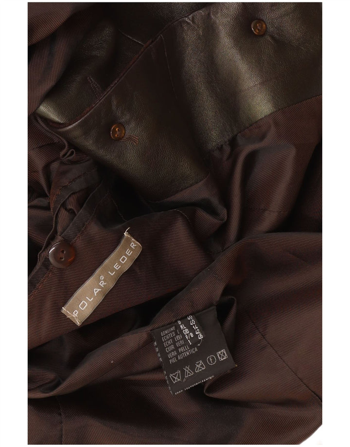 Винтажное женское кожаное пальто с графическим рисунком UK 14, кожа среднего коричневого цвета