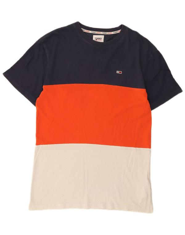 Tommy Hilfiger Mens T-Shirt Top Large Multicoloured Colourblock Cotton