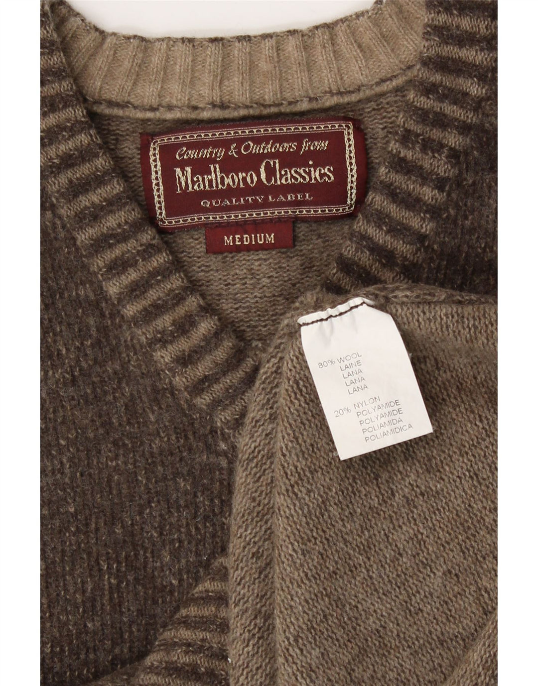 Женский джемпер с v-образным вырезом Marlboro Classics UK 14, средний коричневый, шерсть