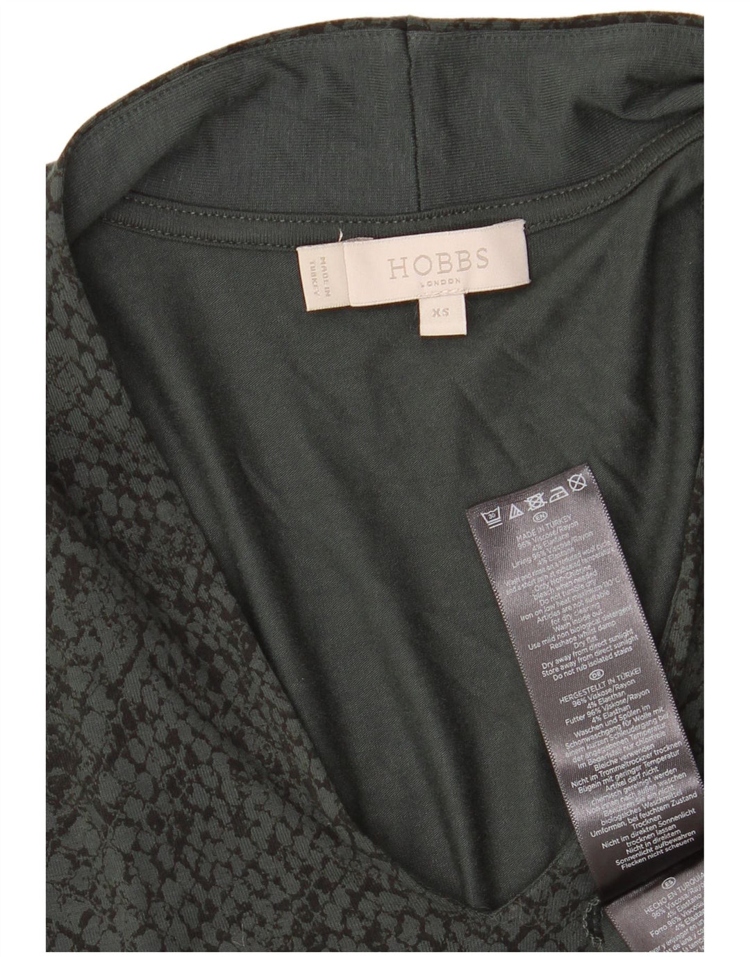 Женский топ HOBBS с рукавом 3/4, Великобритания, 6 XS, зеленый, вискоза с животным принтом