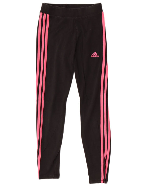 Леггинсы Adidas для девочек 11-12 лет, черные, хлопковые