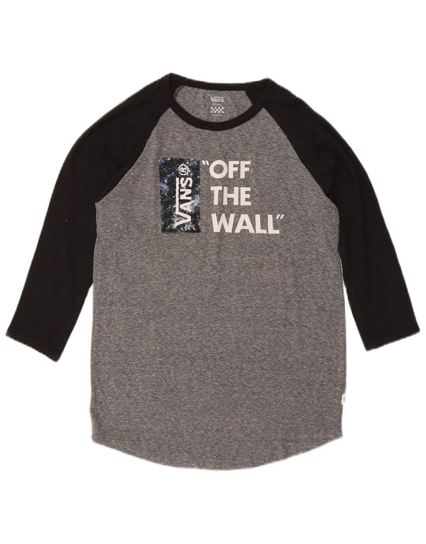 VANS Womens Graphic Top 3/4 Sleeve UK 10 Small Grey Colourblock