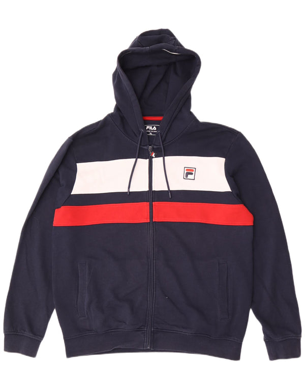 Мужской свитер с капюшоном на молнии Fila XL, темно-синий, хлопок с цветными блоками