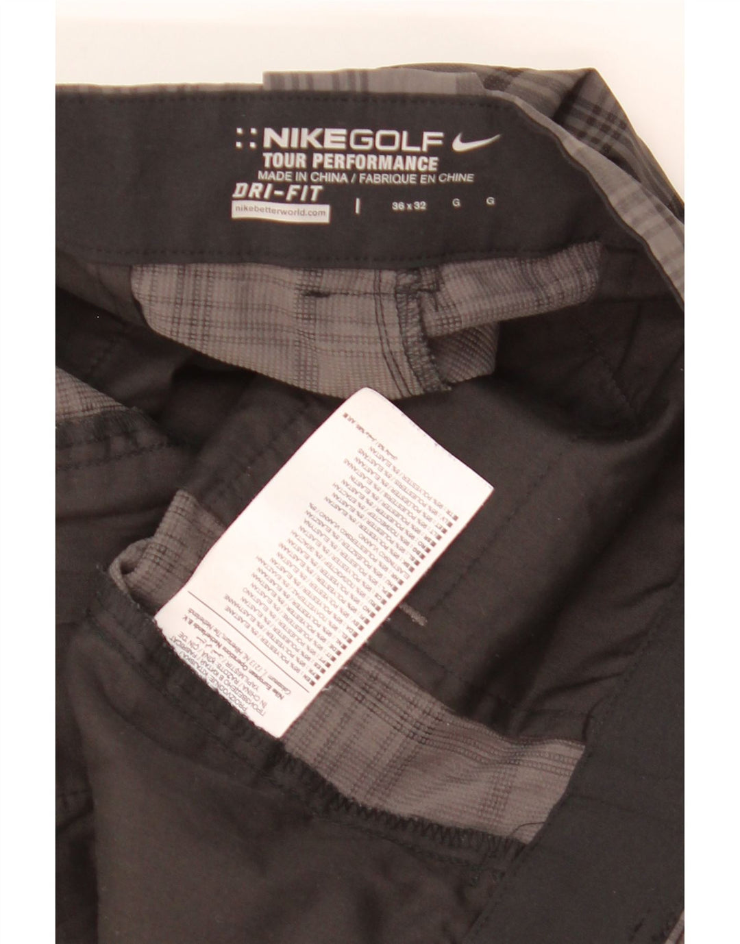 Мужские прямые брюки чинос NIKE Dri Fit W36 L32 серого цвета в клетку из полиэстера