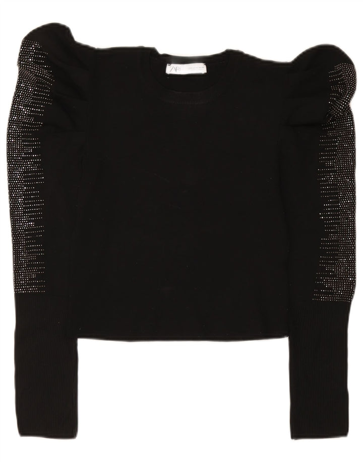 Женская блузка с длинным рукавом Zara UK 12, средний черный