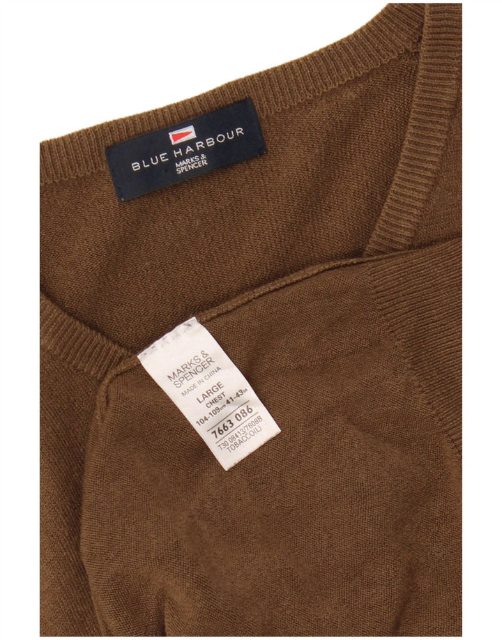 Мужской джемпер с v-образным вырезом MARKS & SPENCER Blue Harbour, большой коричневый