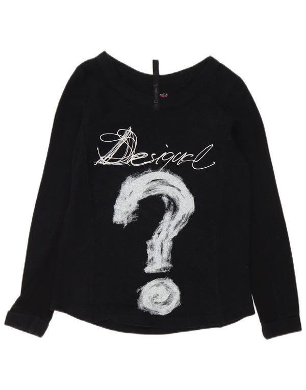 Desigual Womens Graphic Top Long Sleeve UK 14 Medium Black Cotton