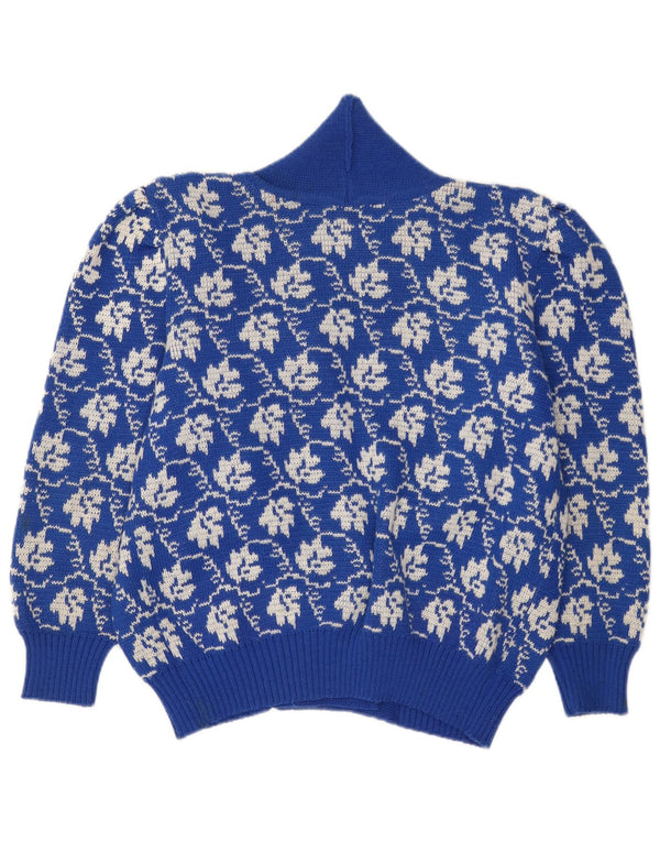 Винтажный женский кардиган-свитер UK 18 XL, синий цветочный принт
