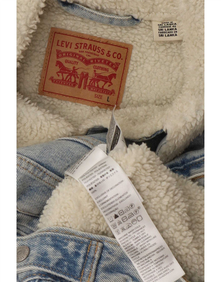 Женская джинсовая куртка из шерпы Levi's UK 16, большой синий полиэстер