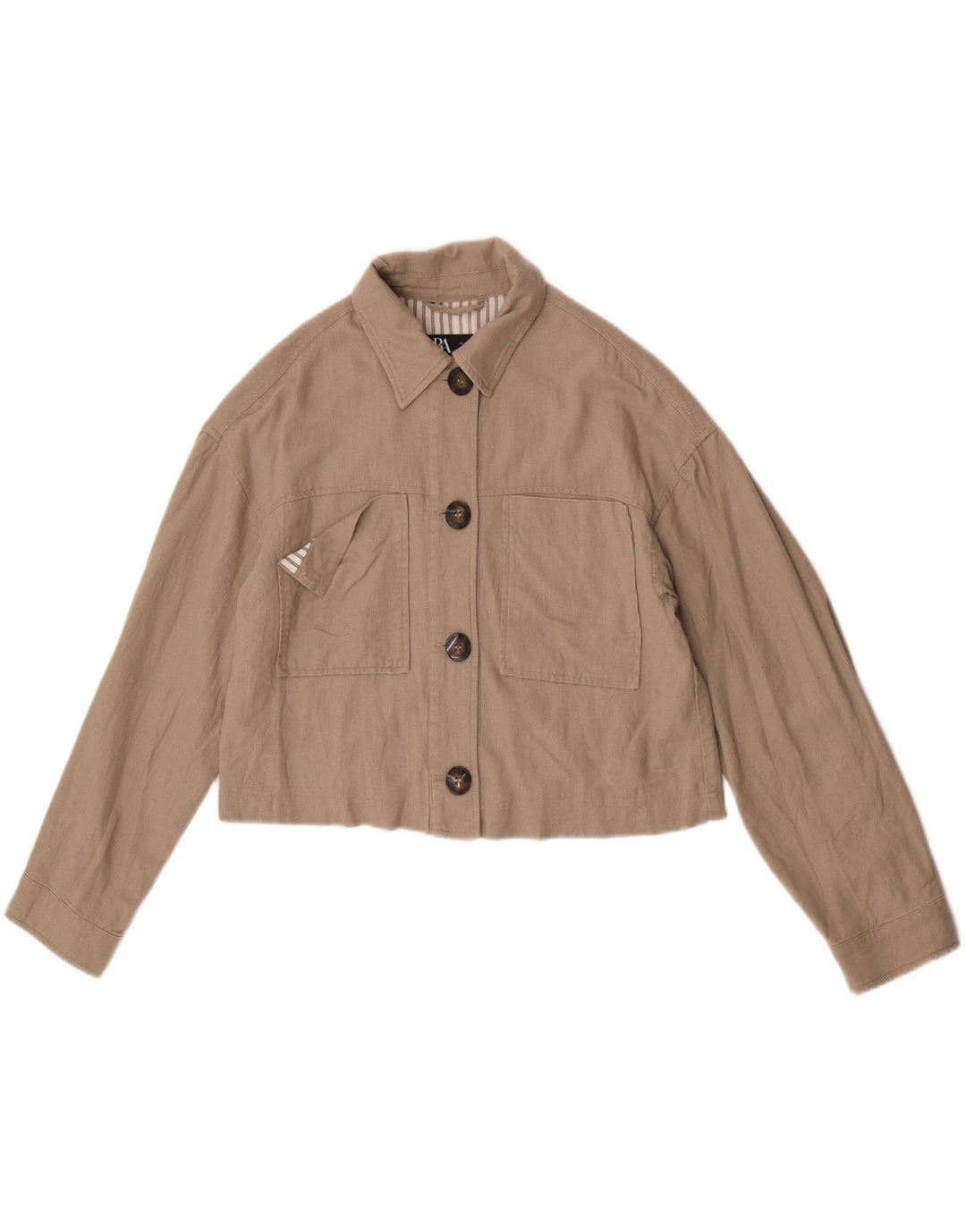 Женская укороченная куртка-бомбер оверсайз Zara UK 10, маленькая, бежевый, льняной