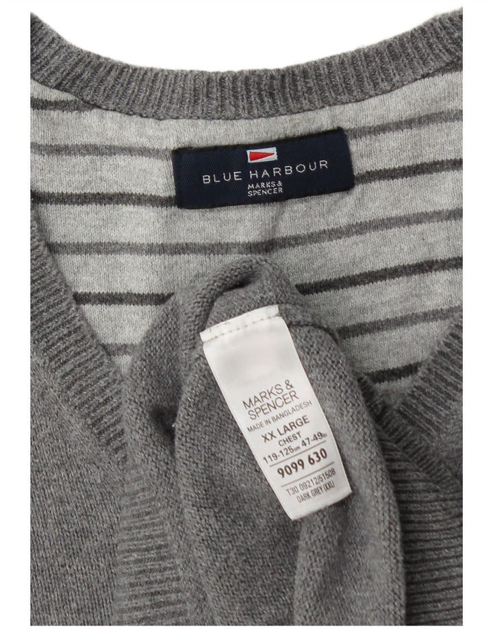 Мужской джемпер с v-образным вырезом Marks & Spencer Blue Harbour 2XL, серый хлопок