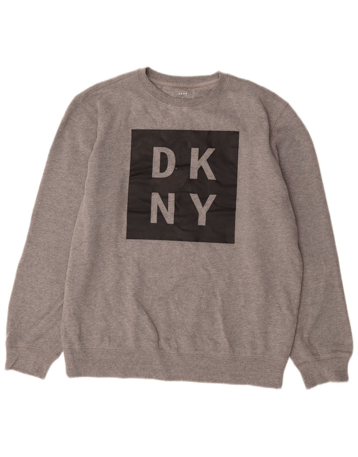 Мужской свитшот с рисунком Dkny, хлопковый джемпер среднего серого цвета в крапинку