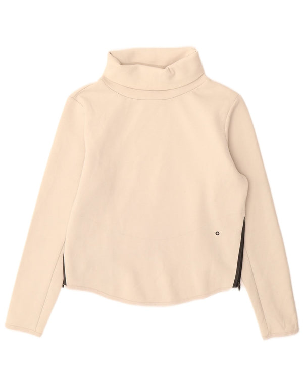 Nike Womens Dri Fit Oversized Roll Neck Sweatshirt Jumper UK 6 XS Beige