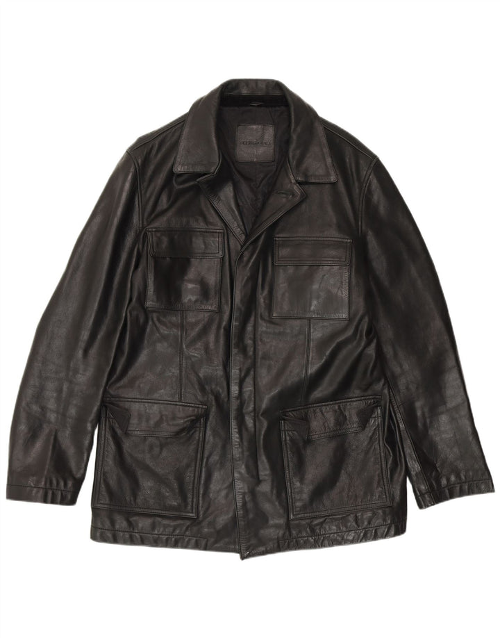 RED HERRING Mens Leather Jacket UK 40 Large Black Leather
