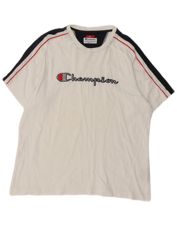 Мужская футболка Champion с рисунком, топ XL, белый хлопок с цветными блоками
