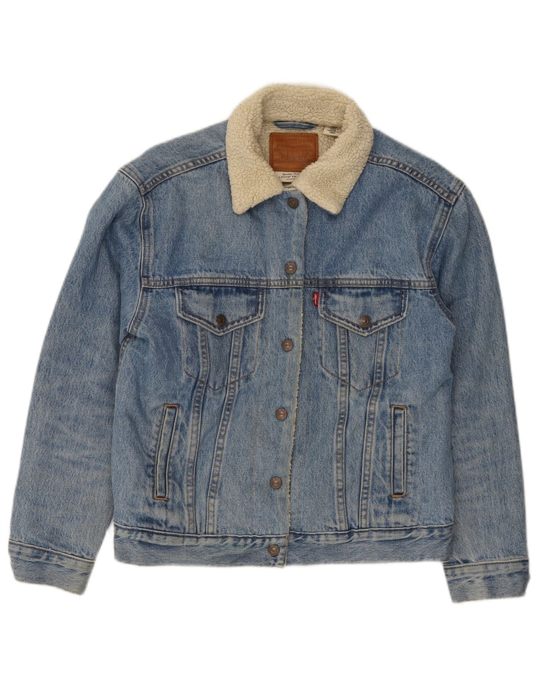 Женская джинсовая куртка Levi's из шерпа с рисунком, Великобритания, 10, маленькая, синяя, хлопок